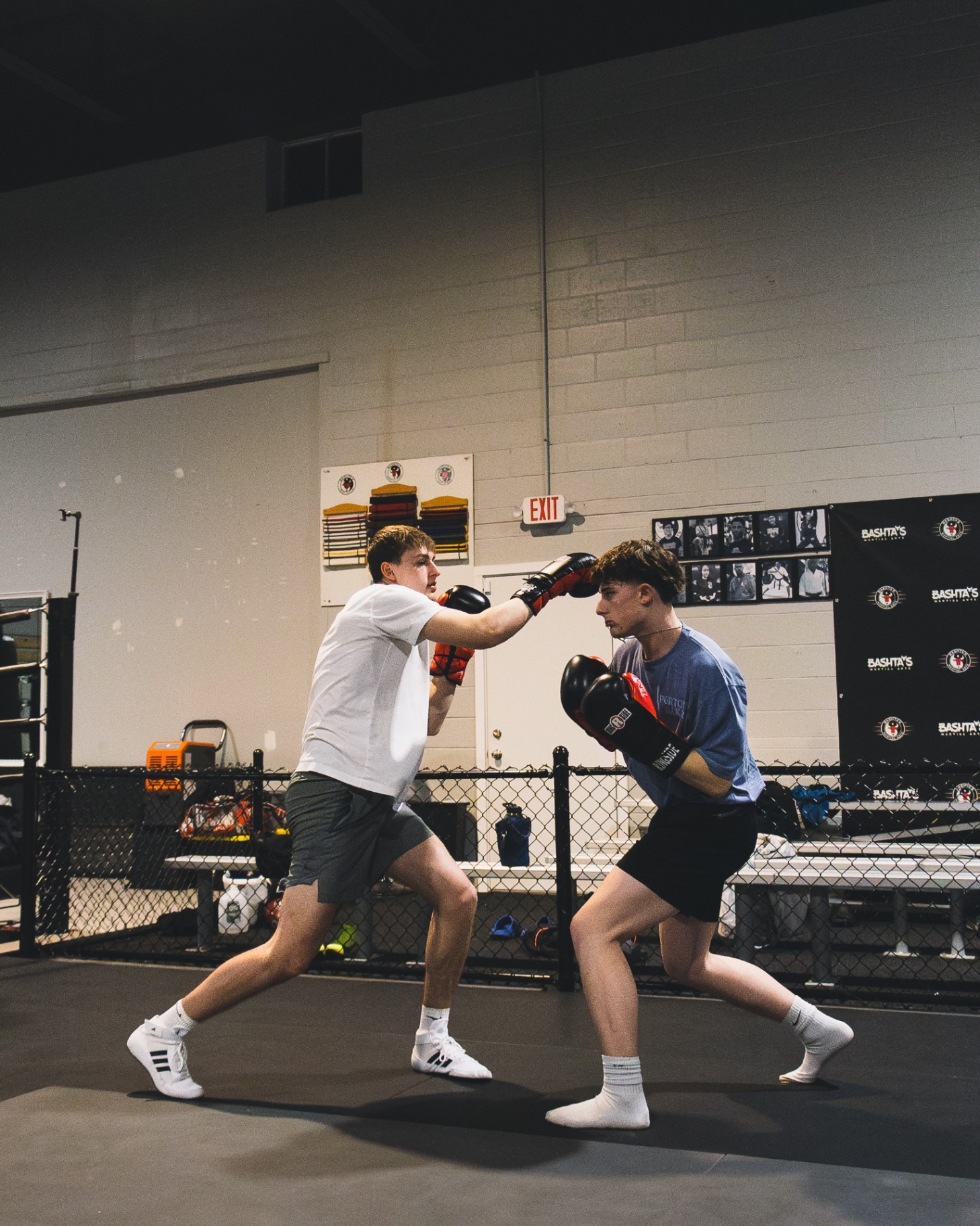 Two boxers sparring inside the Coach Josh Boxing gym in Hamden, CT